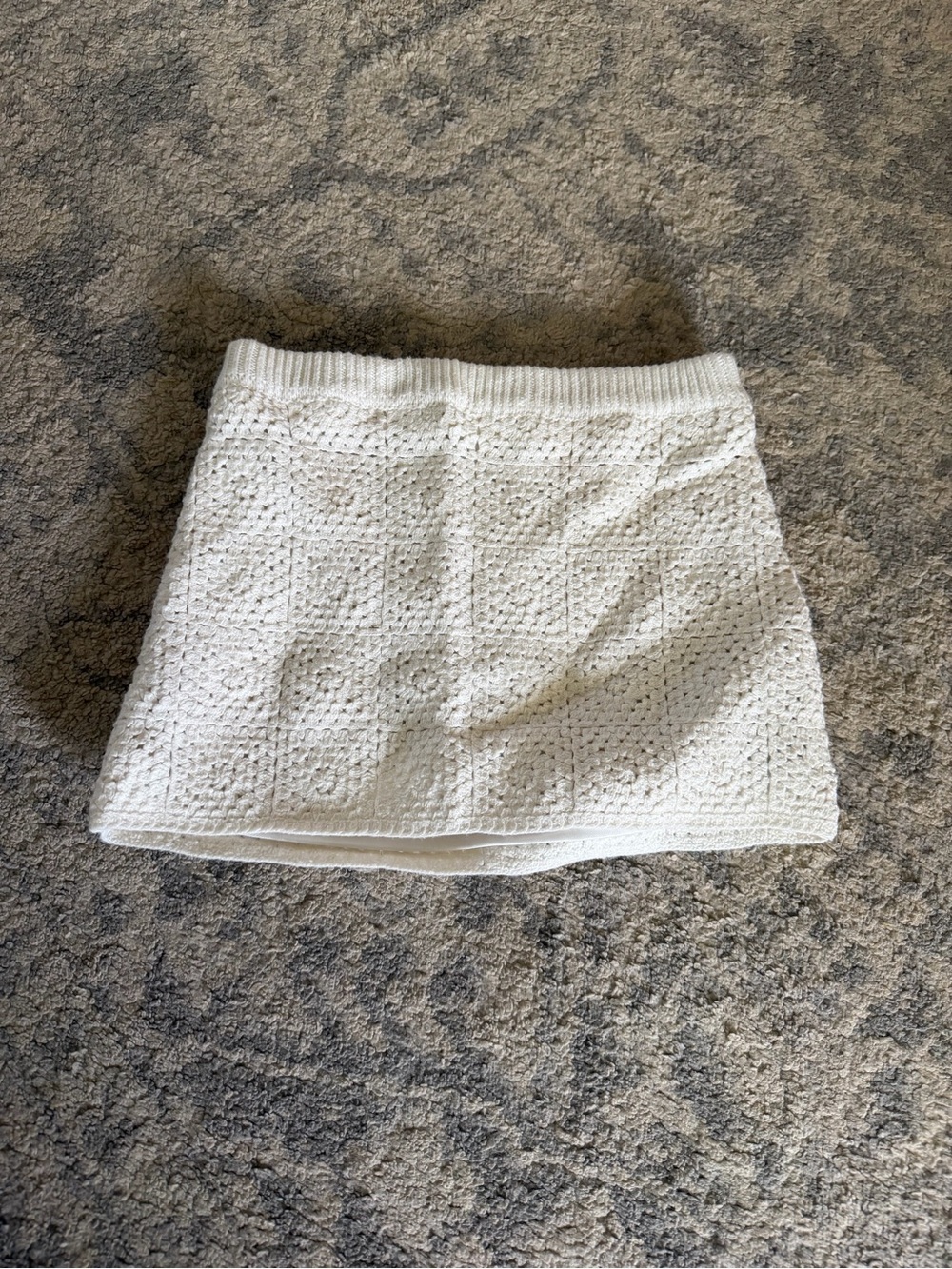 White Crochet Mini Skirt - Girls Textured Knit A-Line